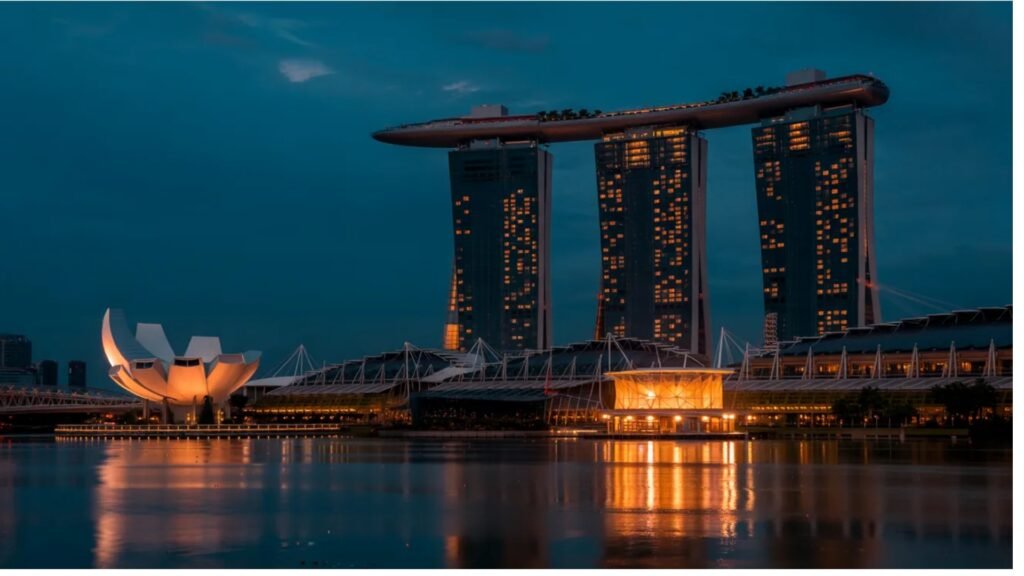 the night view from marina bay sands